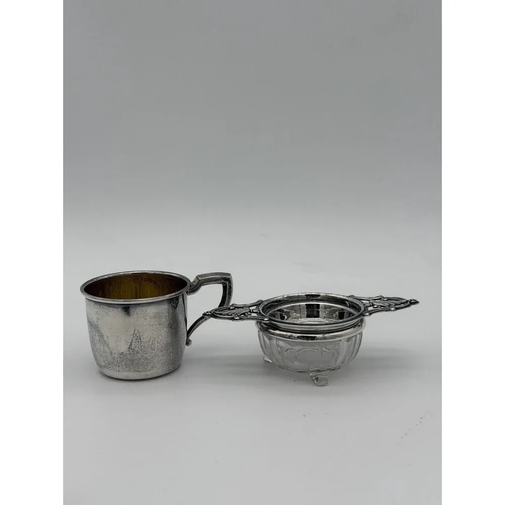Antique Art Deco Sterling Silver Tea Strainer & Stand & Cup Webster Set Complete